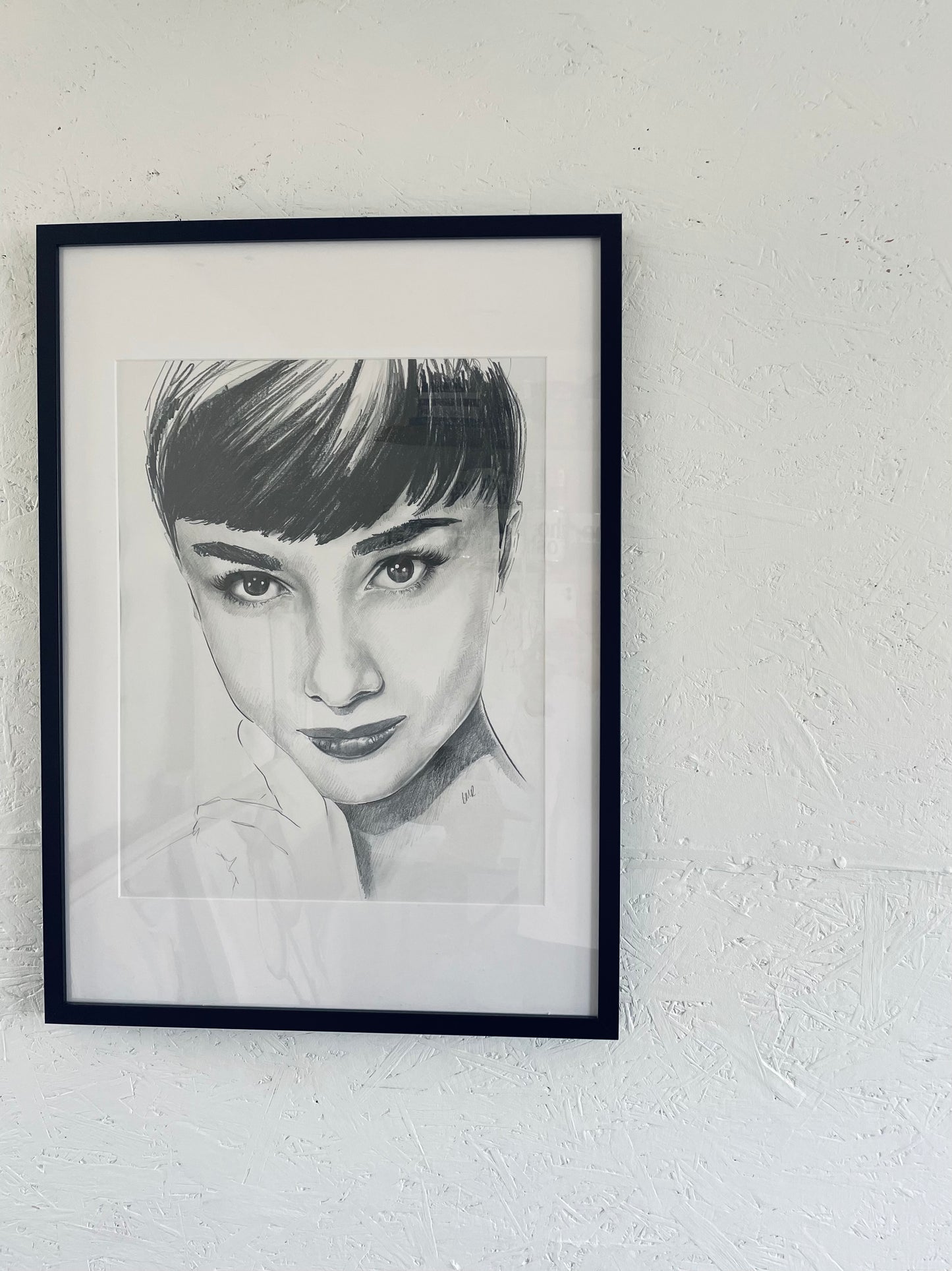 Hand drawn pencil drawing of Audrey Hepburn by UK artist Briony May Richardson at StudioBMR.