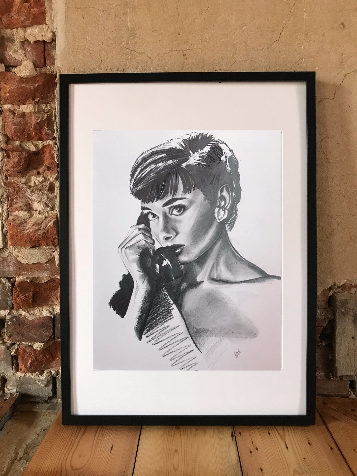 Pencil drawing of audrey hepburn by artist Briony May RIchardson at StudioBMR