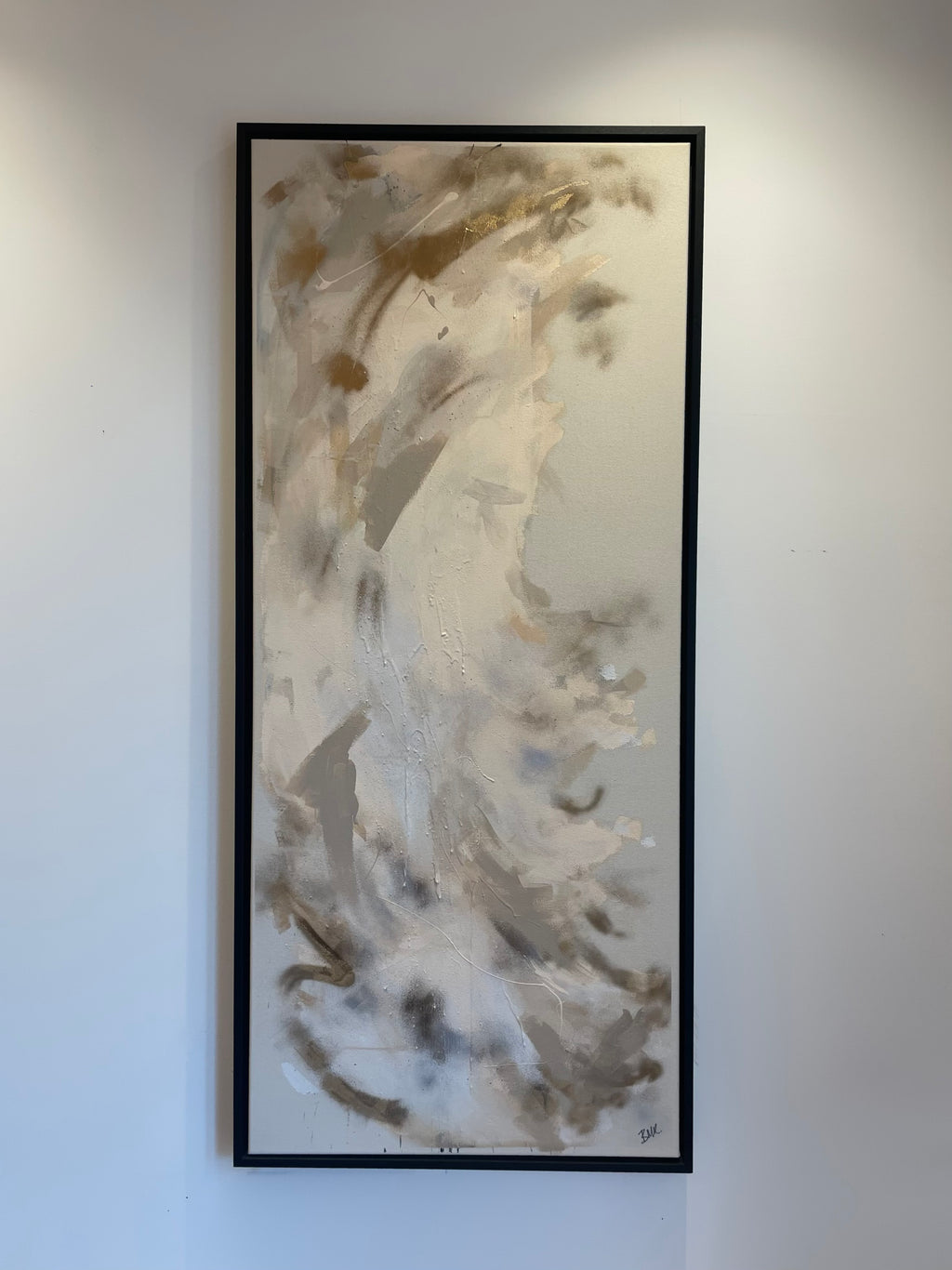 Feather like contemporary abstract painting frames in a minimalist modern black floating frame. Created by Artist Briony May Richardson at StudioBMR. 