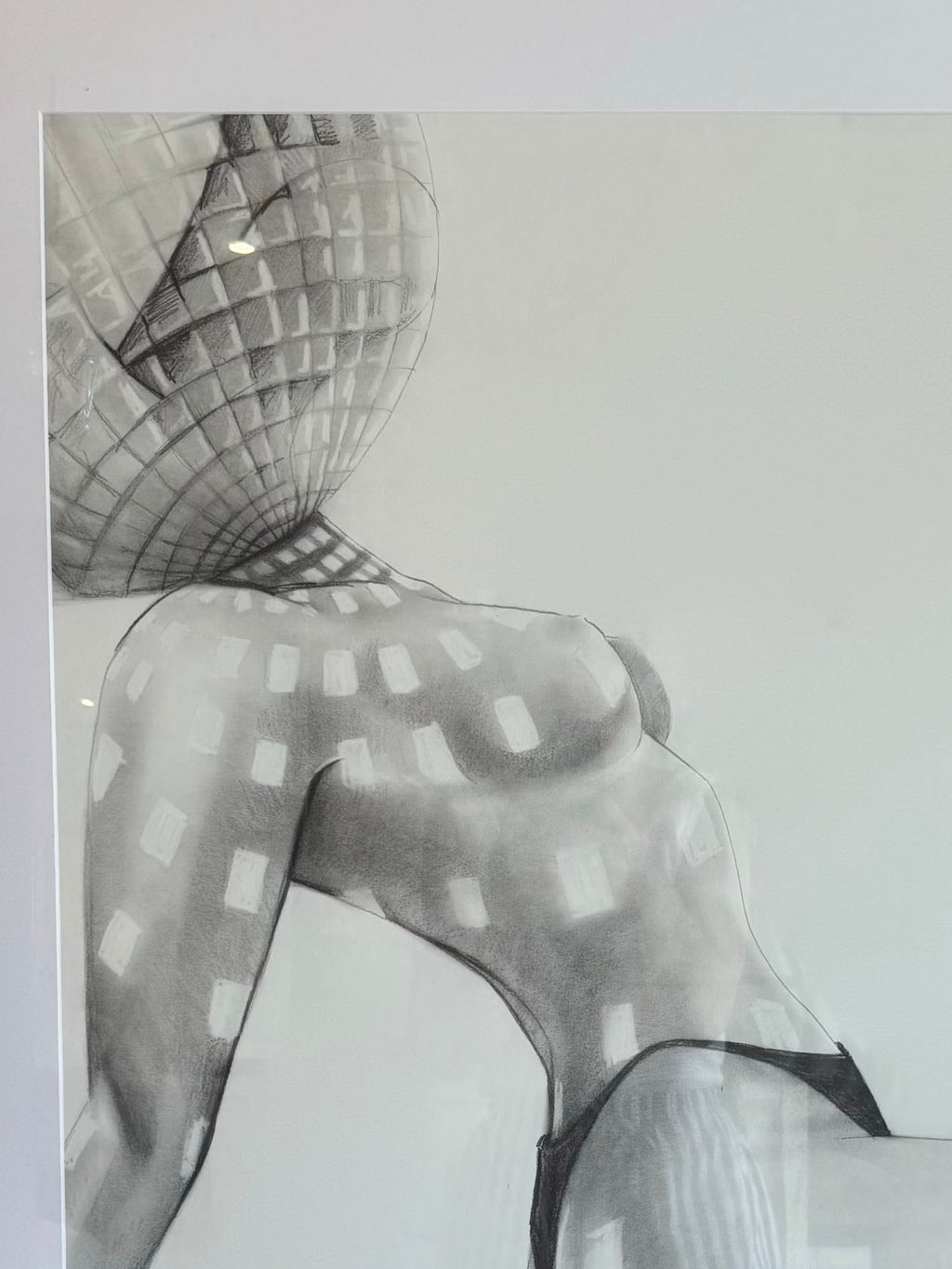 A black and white artistic drawing of a female figure in a seated pose, featuring a grid-like pattern overlay on her skin and a textured spherical form near her head, set against a plain light background.Custom Artwork
Custom painting for home
Hand painted wall art
Large original paintings for living room
Large statement artwork
Bespoke abstract art
Bespoke art for interiors
Original paintings for living room
Original art for interiors
Custom artwork for interior designers
Luxury wall art for interiors