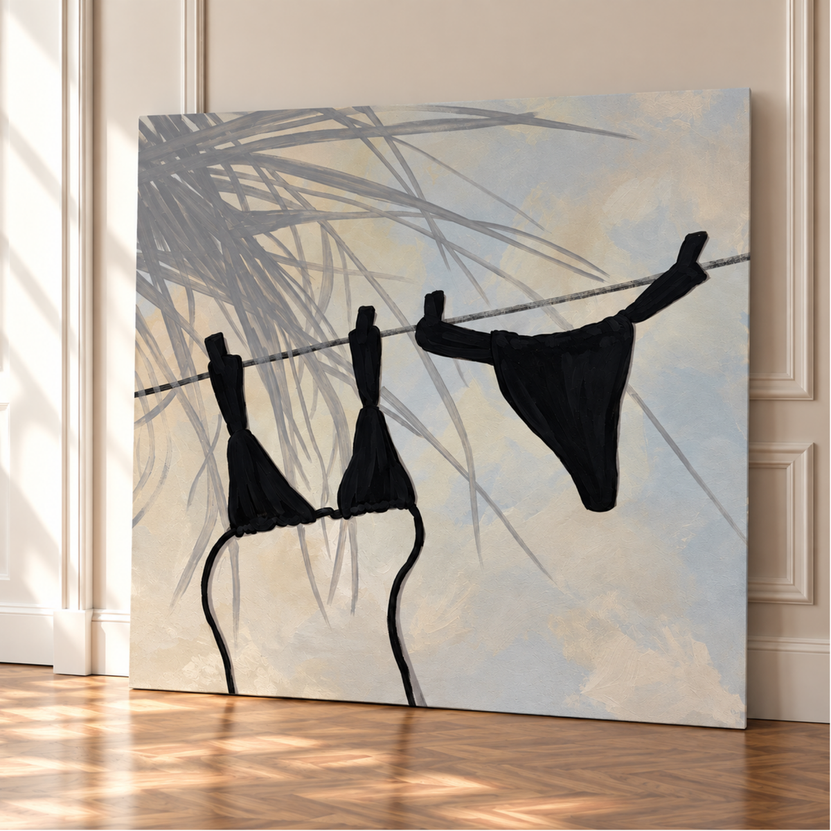 Bikini shadow on a washing line - Black,grey, Blue and sandy tones.Neutral contemporary abstract large figurative painting.
Bespoke artwork
Commissioned artwork
Custom Artwork
Custom painting for home
Hand painted wall art
Large original paintings for living room
Large statement artwork
Bespoke abstract art
Bespoke art for interiors
Original paintings for living room
Original art for interiors
Custom artwork for interior designers
Luxury wall art for interiors
Artwork for interior Designers
