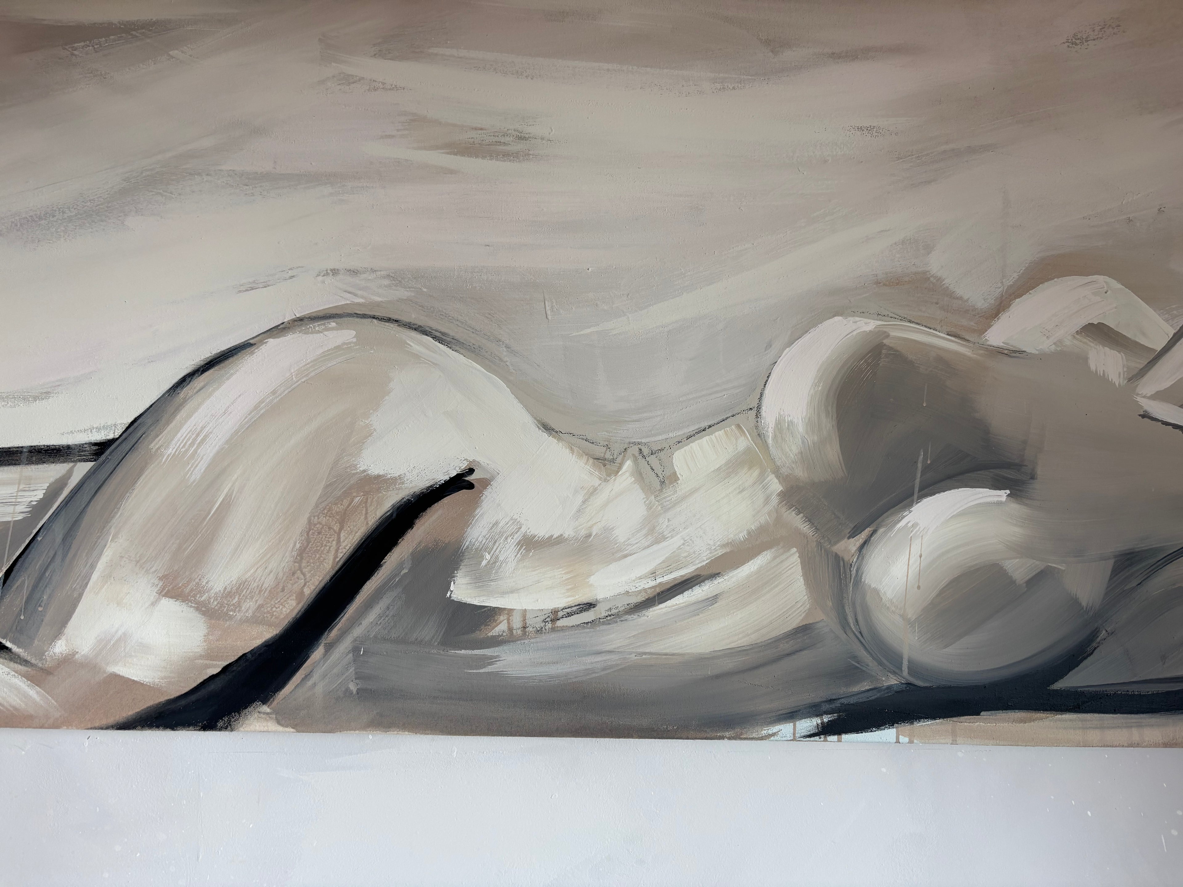 Abstract painting with large brush strokes of the female form/ figure lying down